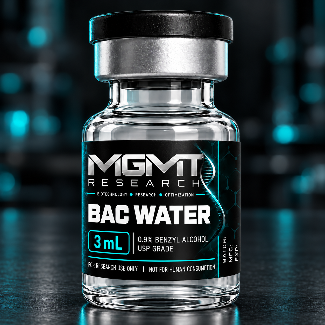 MGMT Research Bacteriostatic Water 3 mL vial concept