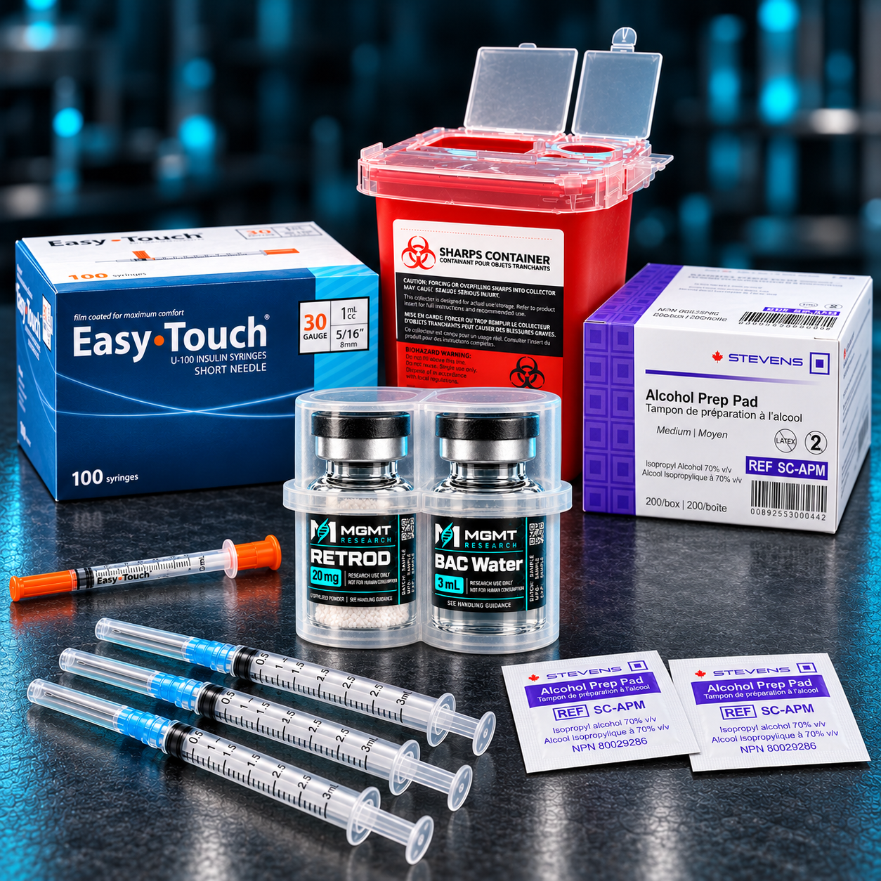 LAUNCH CTRL starter mega pack with two vials in a white holder and all SUPRA-PACK supplies