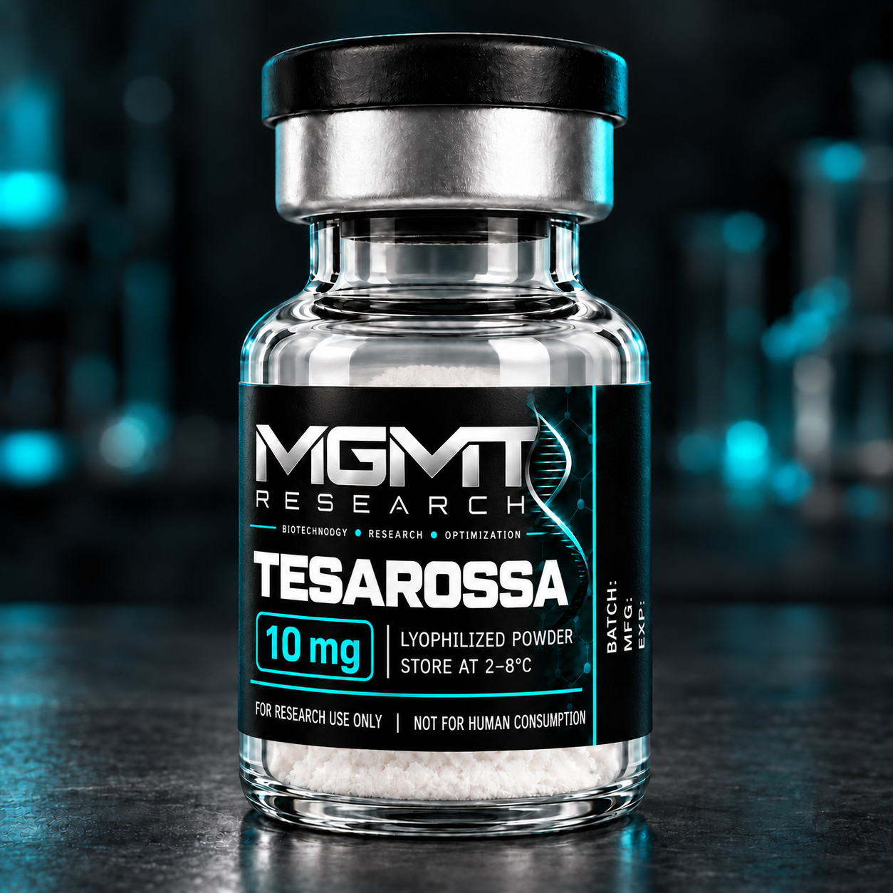 MGMT Research TESAROSSA Tesamorelin 10 mg vial concept