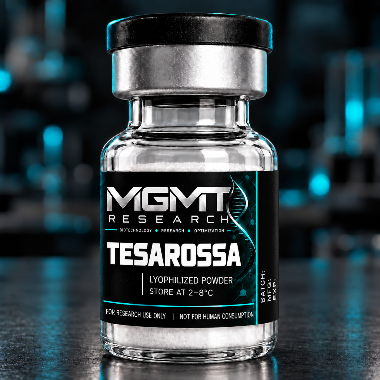 MGMT Research TESAROSSA Tesamorelin vial without a strength displayed