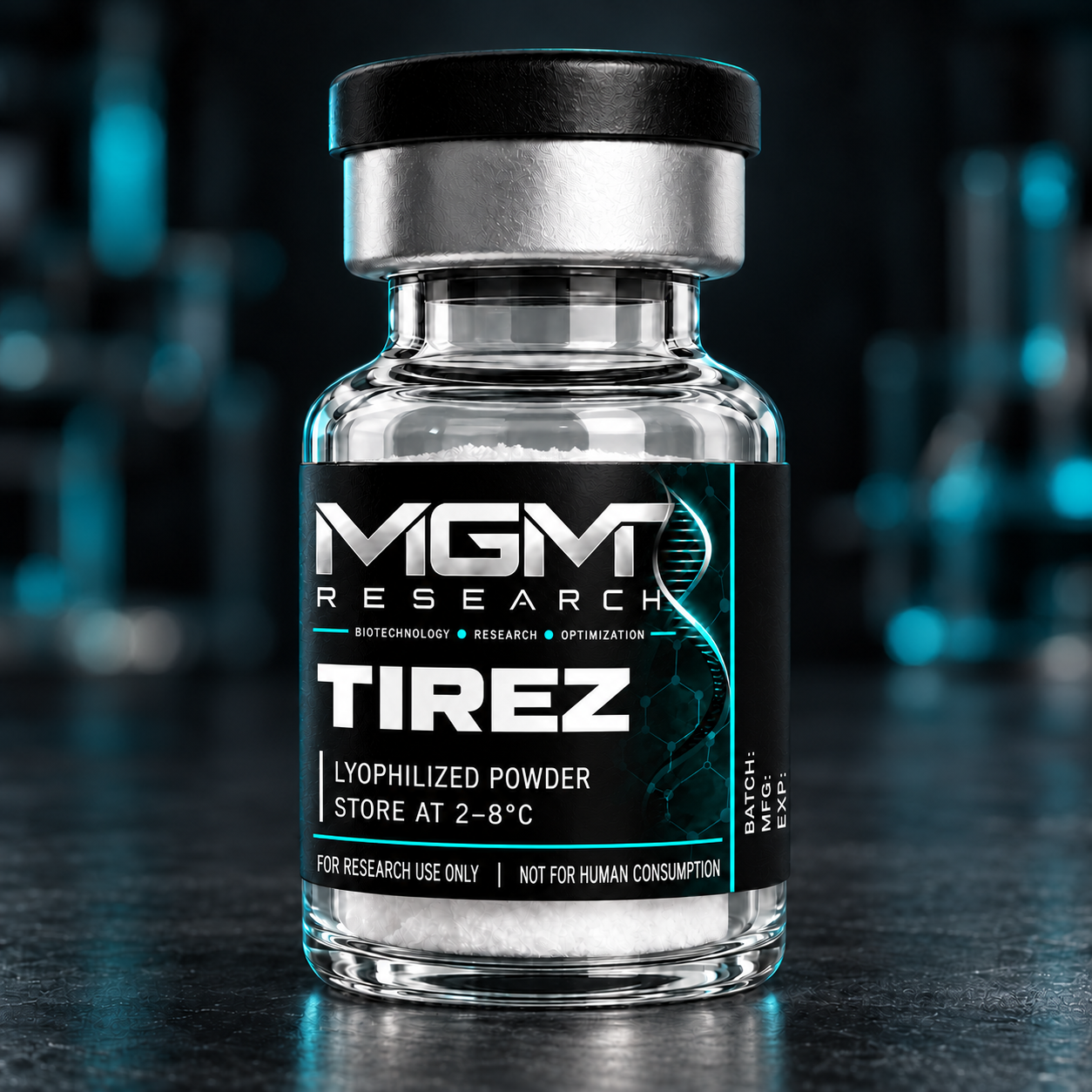 MGMT Research TIREZ vial without a strength displayed